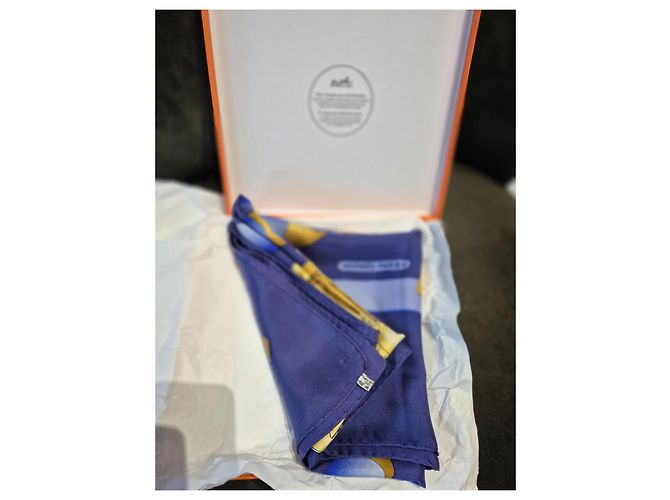 Sonderedition Hermès "AIR FRANCE" Ledoux 1962 Seepferdchen Garnele Blau Golden - Ansicht 3