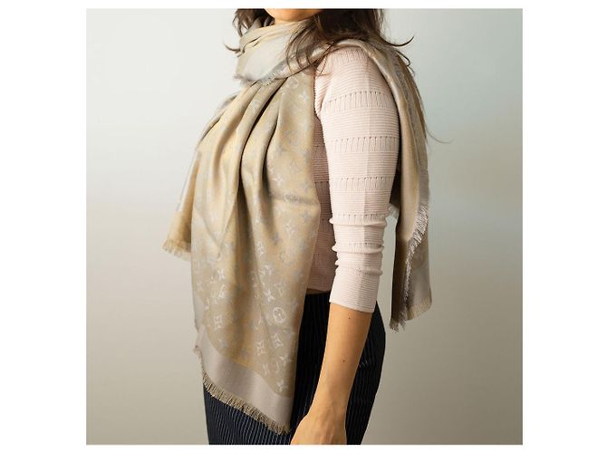 Louis Vuitton Classic Wool Viscose Silk Foulard Gold Golden - view 3