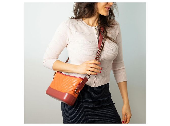 Chanel Borsa a spalla piccola in pelle di agnello chevron Gabrielle arancione - vista 5