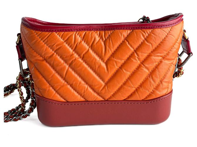 Chanel Borsa a spalla piccola in pelle di agnello chevron Gabrielle arancione - vista 6