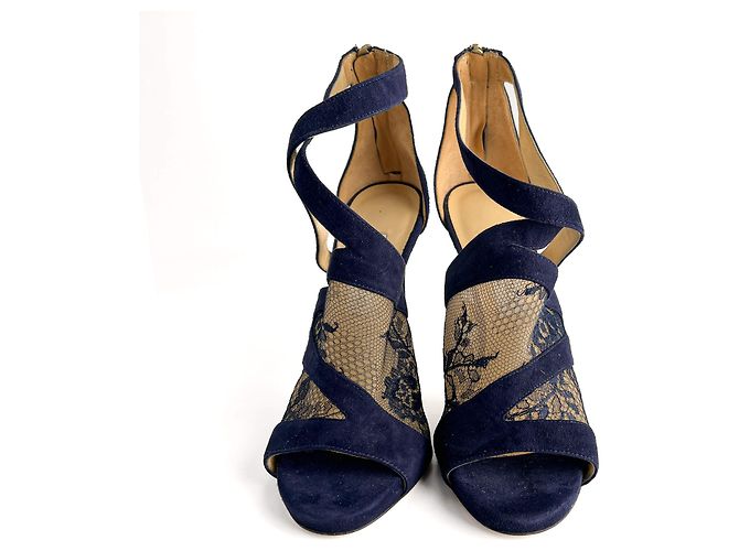 Jimmy Choo Sandali in Velluto e Pizzo Vantage 10 CM 40 Blu - vista 2