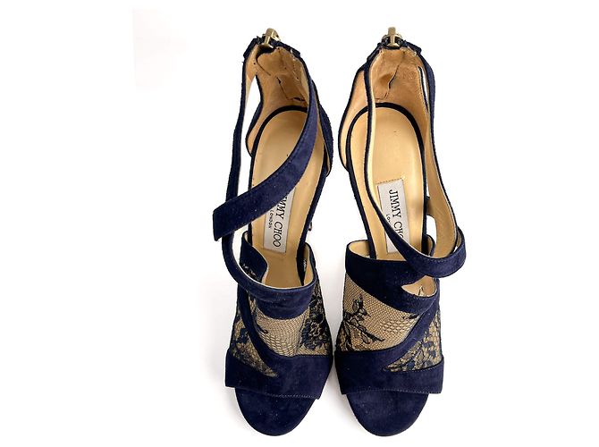 Jimmy Choo Sandali in Velluto e Pizzo Vantage 10 CM 40 Blu - vista 3
