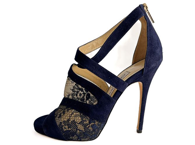 Jimmy Choo Sandali in Velluto e Pizzo Vantage 10 CM 40 Blu - vista 4
