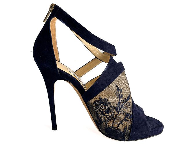 Jimmy Choo Sandali in Velluto e Pizzo Vantage 10 CM 40 Blu - vista 5