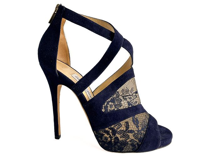 Jimmy Choo Sandali in Velluto e Pizzo Vantage 10 CM 40 Blu - vista 6