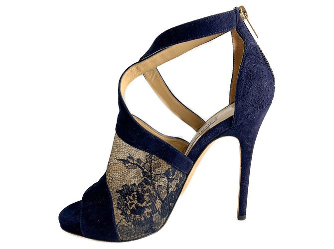Jimmy Choo Sandali in Velluto e Pizzo Vantage 10 CM 40 Blu - vista 7
