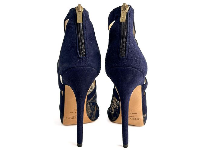 Jimmy Choo Sandali in Velluto e Pizzo Vantage 10 CM 40 Blu - vista 8