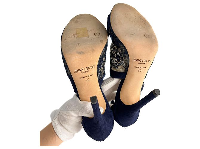 Jimmy Choo Sandali in Velluto e Pizzo Vantage 10 CM 40 Blu - vista 9