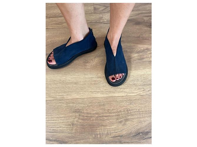 Autre Marque Sandali Lofina in pelle e camoscio blu navy - vista 13