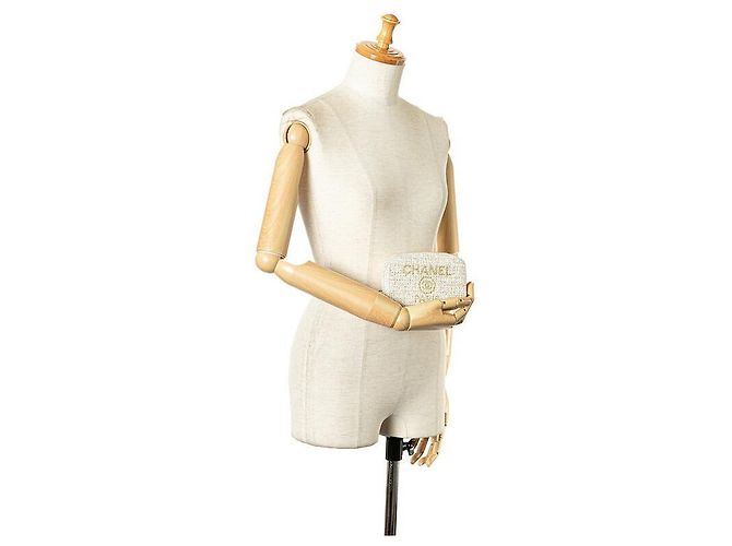 Pochette in tweed Deauville di Chanel Bianco D'oro - vista 10