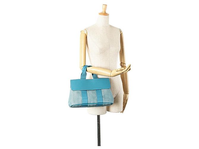 Borsa a mano Hermès Valparaiso PM in pelle Toile Chevron Blu - vista 11