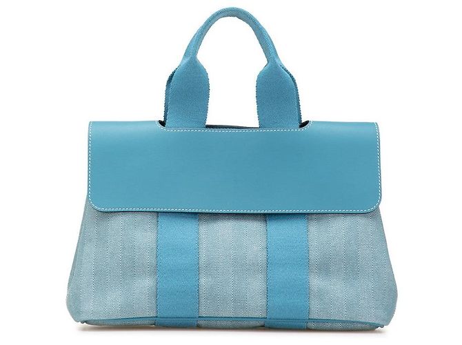 Borsa a mano Hermès Valparaiso PM in pelle Toile Chevron Blu - vista 2