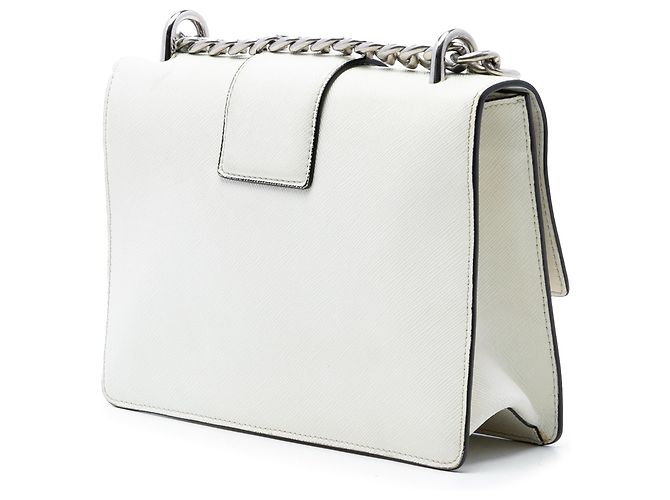 Prada Piccola Borsa Saffiano Bianca con Catena Sound Lock Bianco Bianco sporco - vista 2