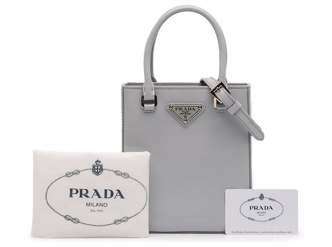 Prada Tote Piccolo in Pelle Spazzolata Grigia Marrone - vista 12