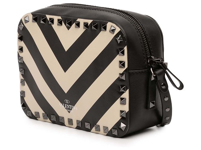 Borsa a tracolla Valentino in pelle nera con stampa a zigzag Rockstud Nero - vista 2