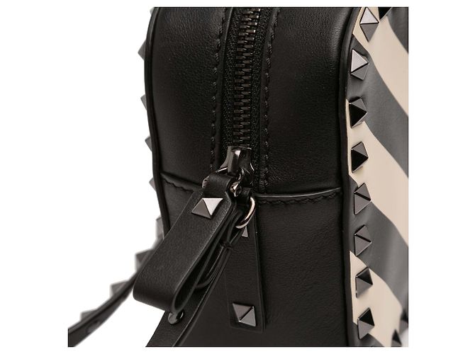 Borsa a tracolla Valentino in pelle nera con stampa a zigzag Rockstud Nero - vista 9