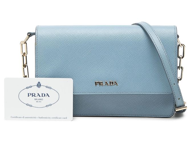 Portafoglio Prada Blue Saffiano Lux On Chain Blu chiaro - vista 7