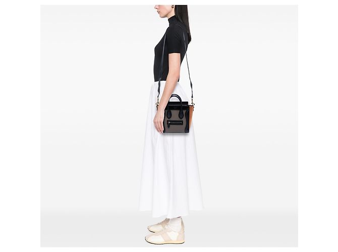 Luggage Céline Celine Brown Nano Tricolor Borsa da Viaggio in Pelle Marrone Taupe - vista 7
