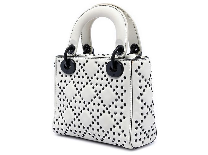Dior Mini Ultra Matte in Pelle di Vitello Bianca Cannage Studded Morbida Lady Dior - vista 2