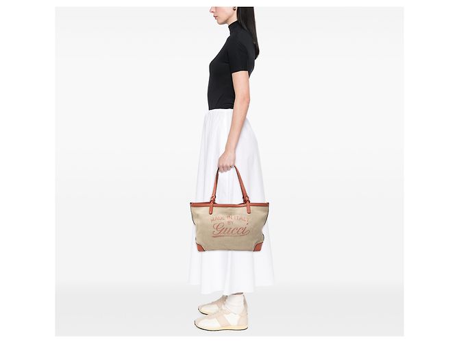 Gucci Beiger Mittelgroßer Canvas Tote - Ansicht 9