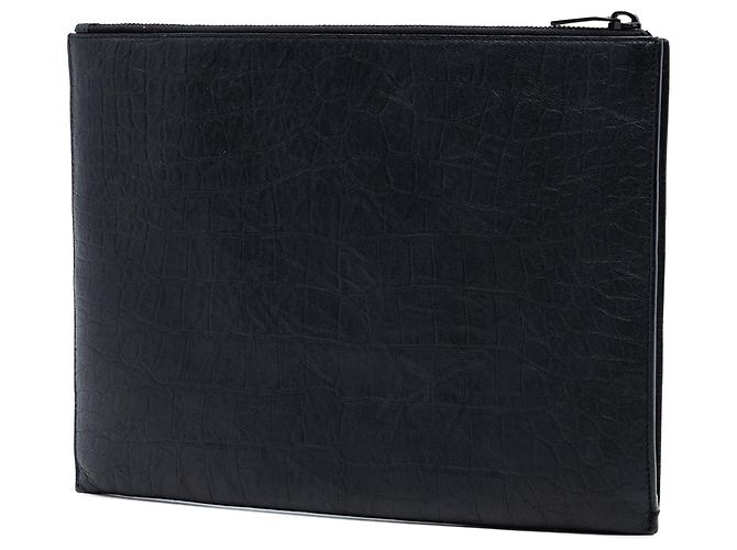Clutch Monogram in pelle nera con stampa coccodrillo Saint Laurent Nero - vista 2