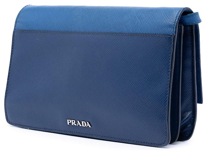 Portafoglio Prada in Saffiano blu con chiusura a girello su tracolla Blu scuro - vista 2