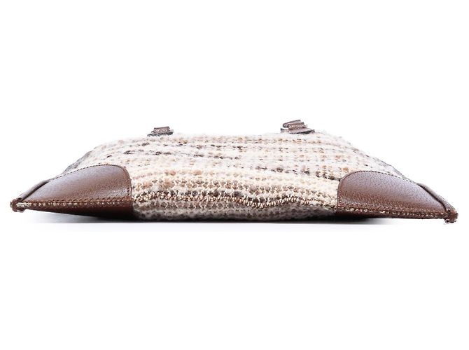 Beige Tweed Flach-Tote mit Vitello-Besatz von Prada - Ansicht 3