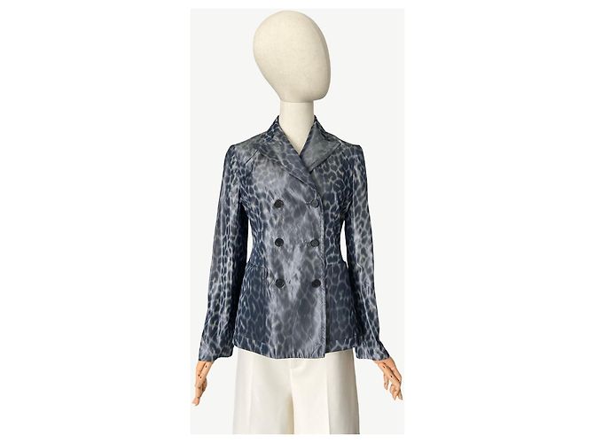 Blazer de seda con estampado de leopardo de doble botonadura Christian Dior Gris - vista 2