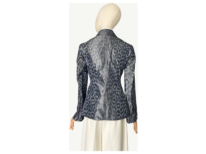 Blazer de seda con estampado de leopardo de doble botonadura Christian Dior Gris - vista 3