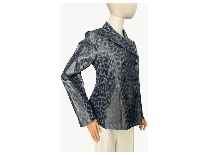 Blazer de seda con estampado de leopardo de doble botonadura Christian Dior Gris - vista 4