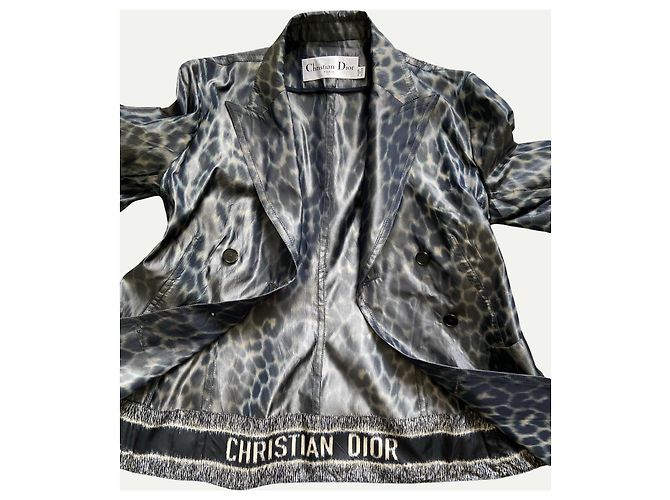 Blazer de seda con estampado de leopardo de doble botonadura Christian Dior Gris - vista 8