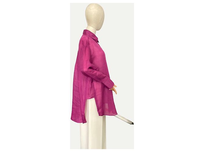 Camicia oversize in lino fucsia Massimo Dutti Fuschia - vista 2