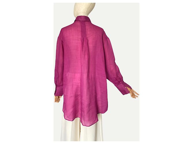 Camicia oversize in lino fucsia Massimo Dutti Fuschia - vista 3