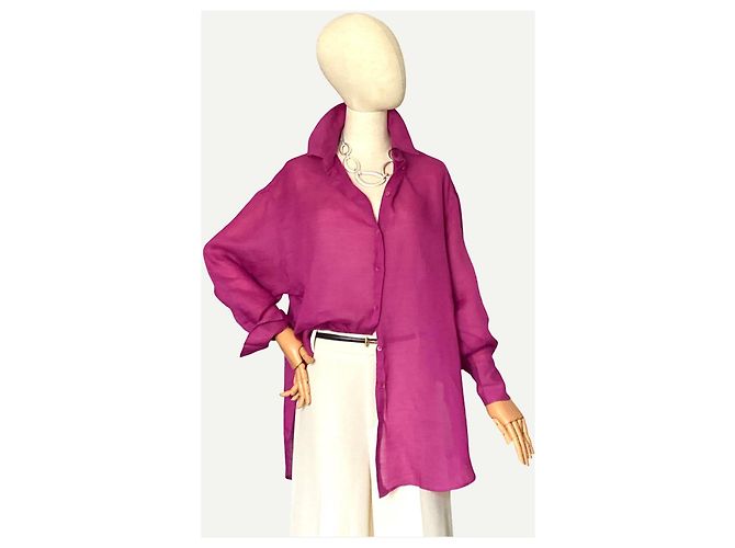 Camicia oversize in lino fucsia Massimo Dutti Fuschia - vista 4