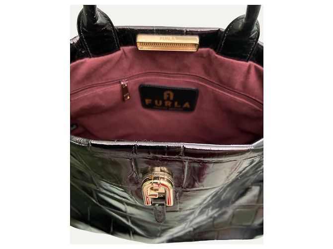 Bolsa tote de couro com estampado de croco Furla Palazzo Preto - vista 6