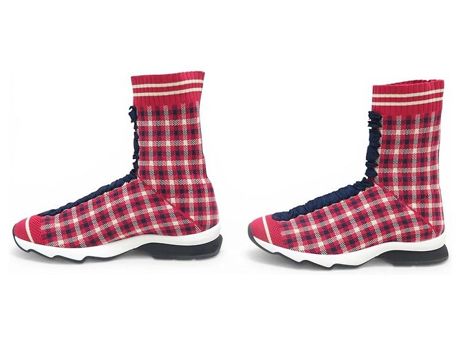 FENDI SOCK SNEAKERS TARTAN ROT 38 SOCKENSCHUHE - Ansicht 2