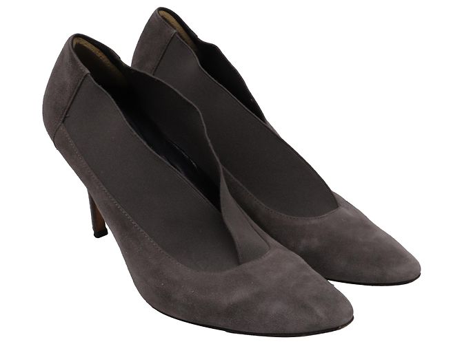 Zapatos de tacón de punta en ante gris con acento elástico de Manolo Blahnik - vista 3