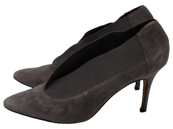 Zapatos de tacón de punta en ante gris con acento elástico de Manolo Blahnik - vista 6