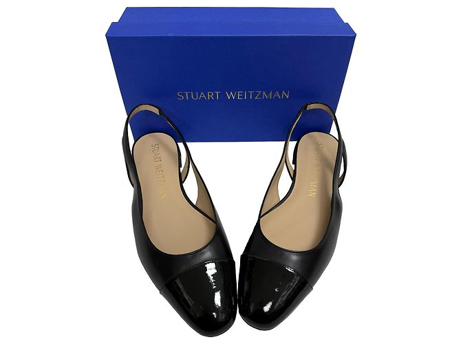 Stuart Weitzman Sleek Slingback Ballerinas in Black Leather - view 10