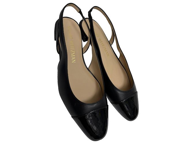 Stuart Weitzman Sleek Slingback Ballerinas in Black Leather - view 5
