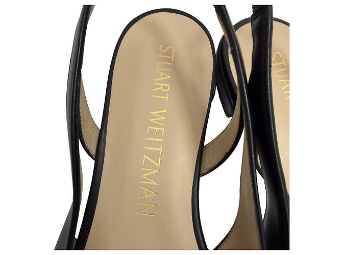 Stuart Weitzman Sleek Slingback Ballerinas in Black Leather - view 6