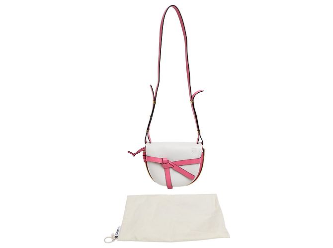Borsa a Spalla Dual Small Gate in Pelle di Vitello Bianca e Rosa Loewe Marrone Rosso - vista 14