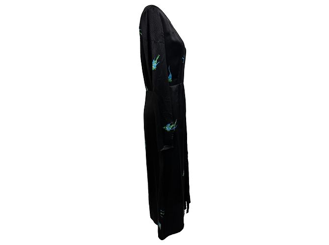 Vestido midi de seda negra con estampado de pájaros de Diane Von Furstenberg Negro - vista 2