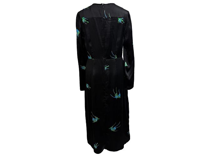Vestido midi de seda negra con estampado de pájaros de Diane Von Furstenberg Negro - vista 3