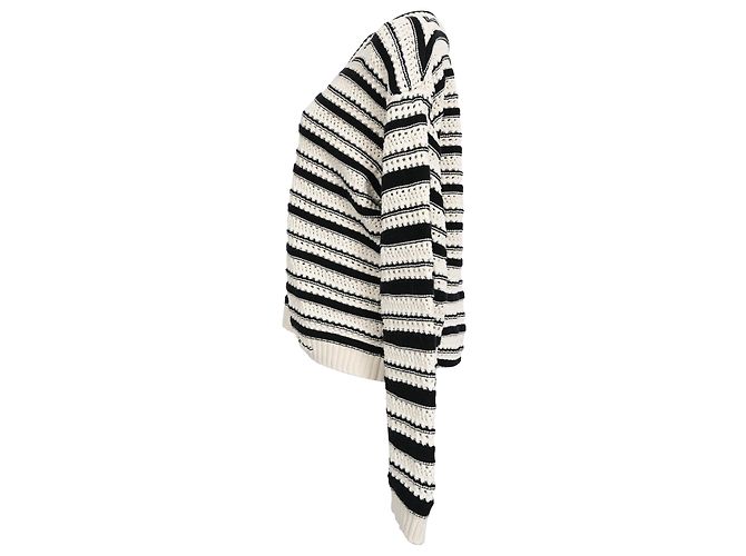 Gestreifter Strickpullover von Ganni aus weißer und schwarzer Baumwolle - Ansicht 2
