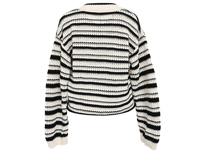 Gestreifter Strickpullover von Ganni aus weißer und schwarzer Baumwolle - Ansicht 3