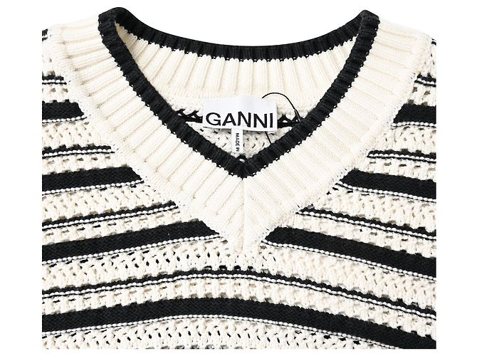 Gestreifter Strickpullover von Ganni aus weißer und schwarzer Baumwolle - Ansicht 4