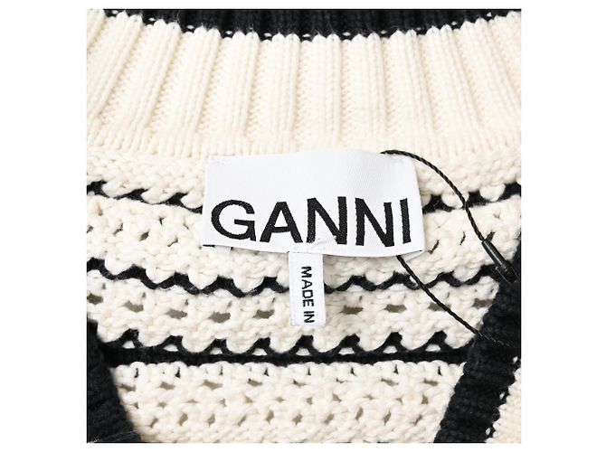 Gestreifter Strickpullover von Ganni aus weißer und schwarzer Baumwolle - Ansicht 5