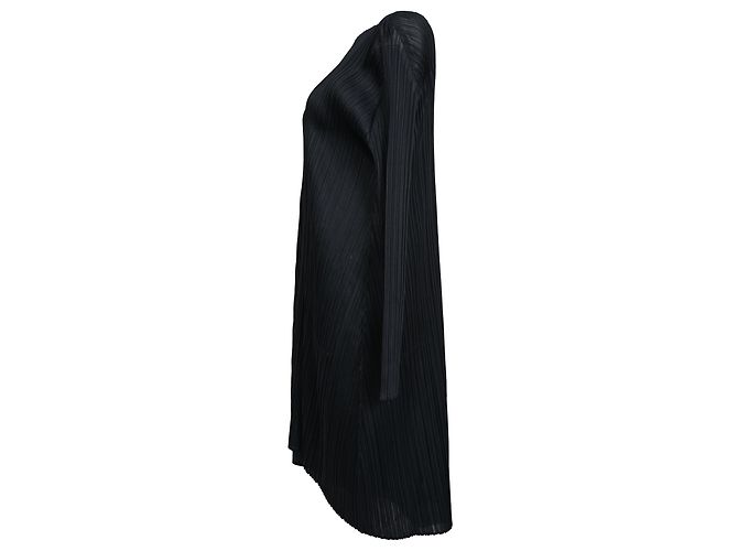 Issey Miyake Pleats Please Midi Kleid aus schwarzem Polyester - Ansicht 2