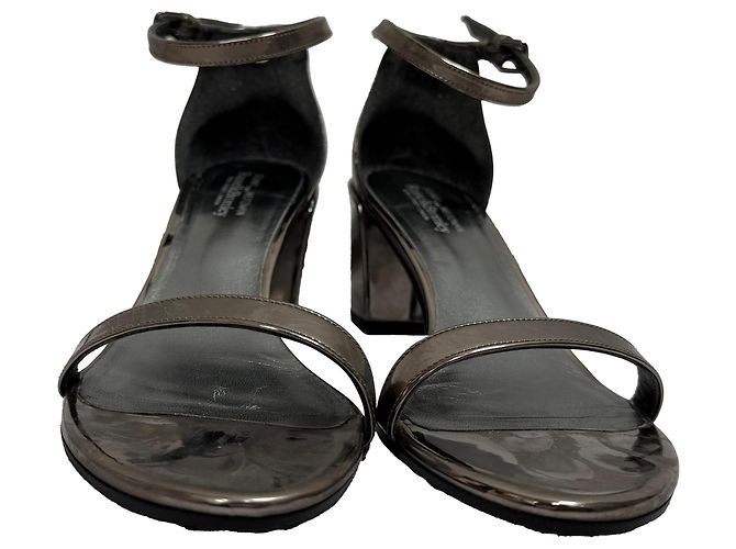 Stuart Weitzman MetallicSimple Chorus Ankle Strap Sandals in Silver Leather   Golden - view 2